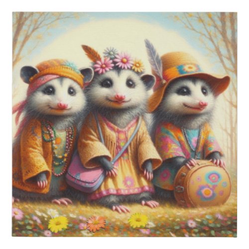 Traveling Hippie Possums Faux Canvas Print