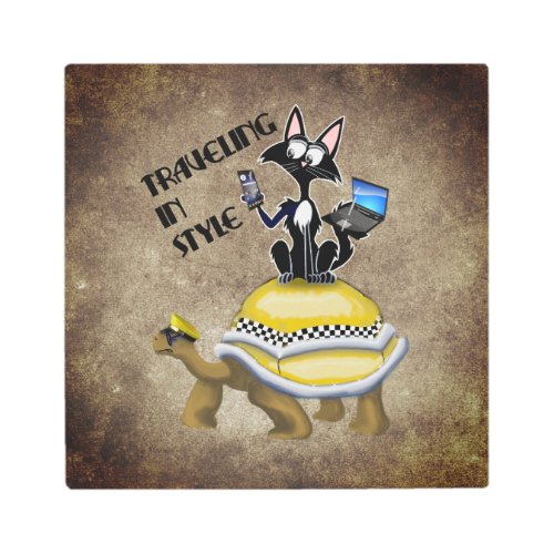 Traveling in Style cat Metal Print
