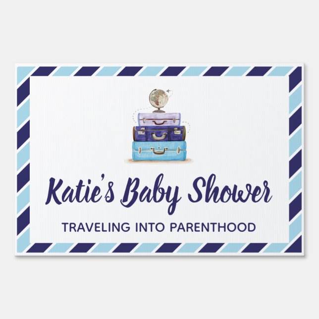 Traveling into Parenthood Baby Shower Blue Boy Sign (Front)
