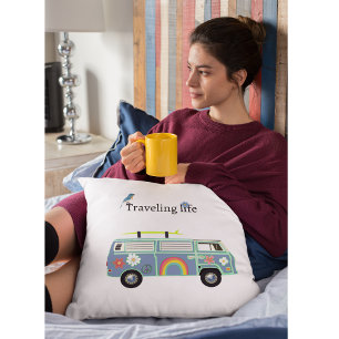 Traveling Life Retro Van Road Trip Gift Accessory Throw Pillow