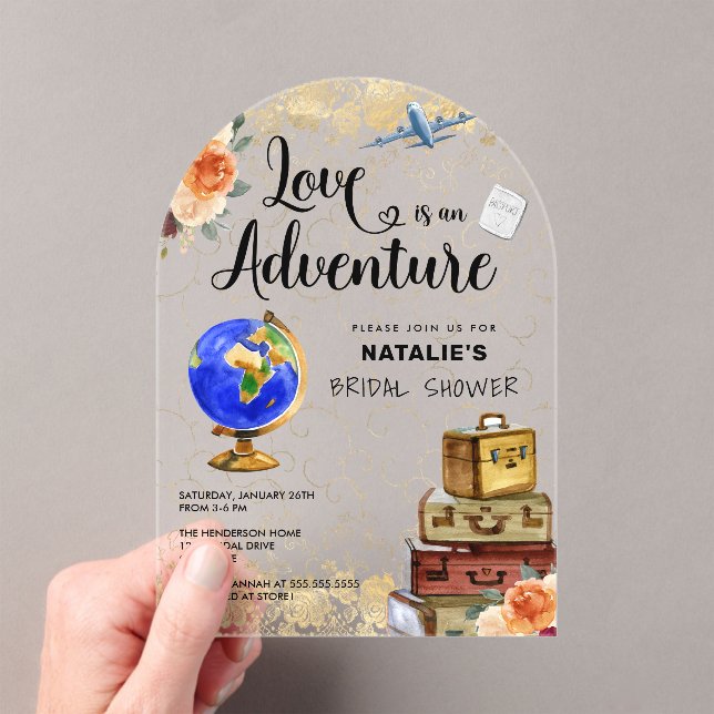 Traveling Love is an Adventure Bridal Shower Acrylic Invitations (Insitu (Handheld))