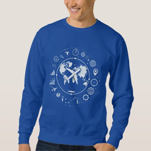 Traveling Minimalist Airplane Over World Map Sweatshirt