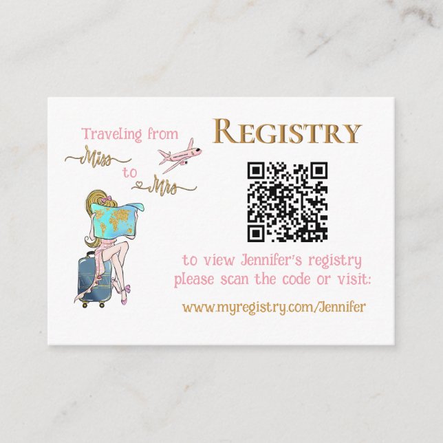 Traveling Miss to Mrs Bridal Shower Registry QR Enclosure Card (Front)