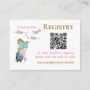 Traveling Miss to Mrs Bridal Shower Registry QR Enclosure Card