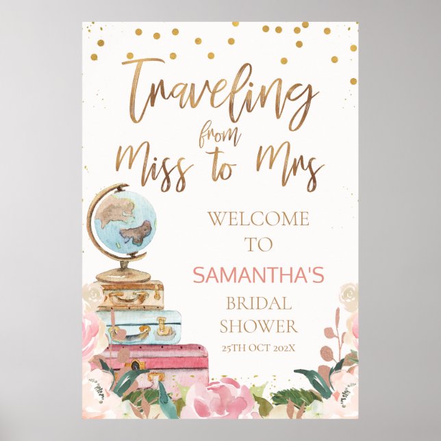 Traveling Miss to Mrs Bridal Shower Welcome Sign (Front)