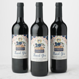 Traveling Miss to Mrs Navy Blush Bridal Shower Wine Label