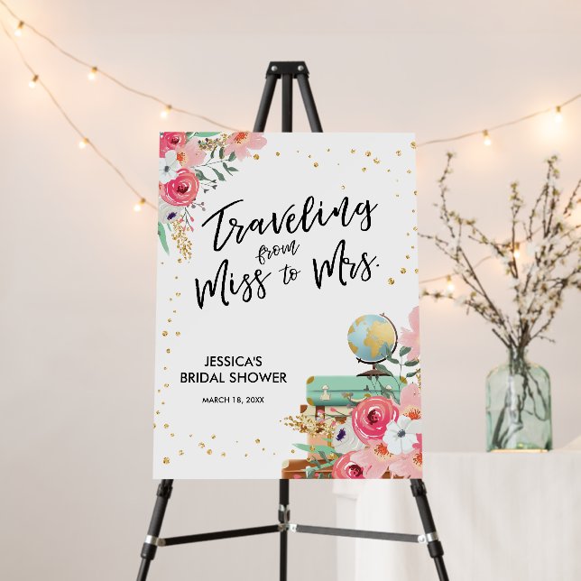 Traveling Miss to Mrs Pink Floral Bridal Shower Foam Board (In Situ (Stand))