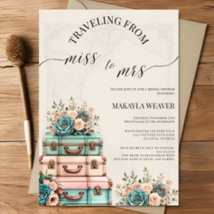 Traveling Miss to Mrs Vintage Floral Bridal Shower Invitation
