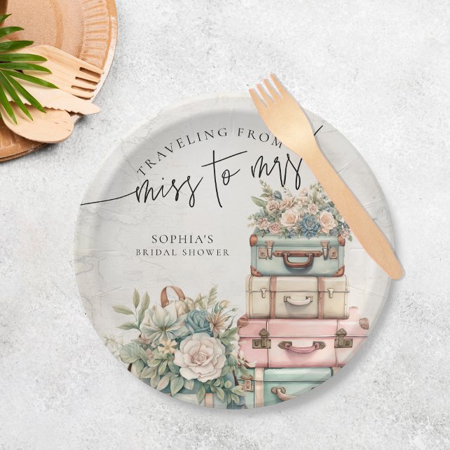Traveling Miss to Mrs Vintage Floral Bridal Shower Paper Plates (Creator Uploaded)