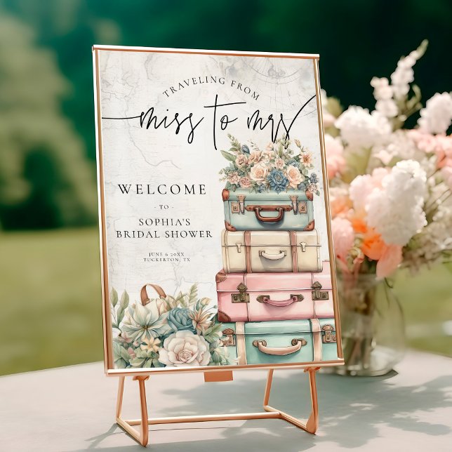 Traveling Miss to Mrs Vintage Floral Bridal Shower Poster (Creator Uploaded)