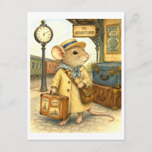 Traveling Mouse Illustration Postcard