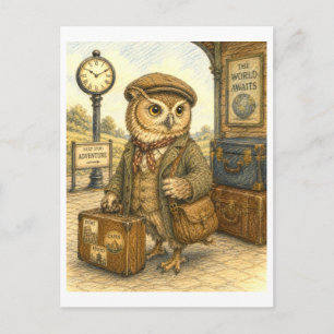 Traveling Owl Illustration Postcard
