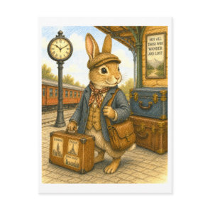 Traveling Rabbit Illustration Postcard