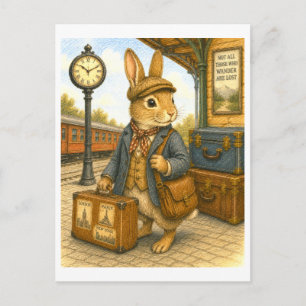 Traveling Rabbit Illustration Postcard