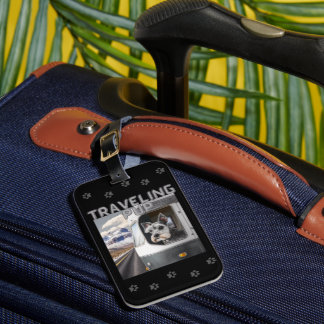 Traveling Schnauzer Pup Black Luggage Tag