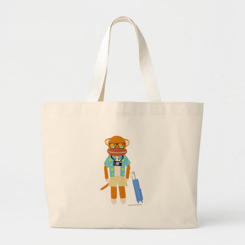 Traveling Sock Monkey Large Tote Bag