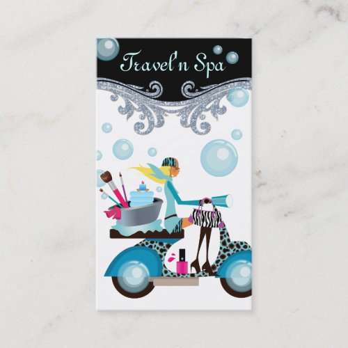 Traveling Spa Business Card Scooter Girl Bubbles W