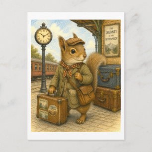 Traveling Squirrel Illustration Postcard