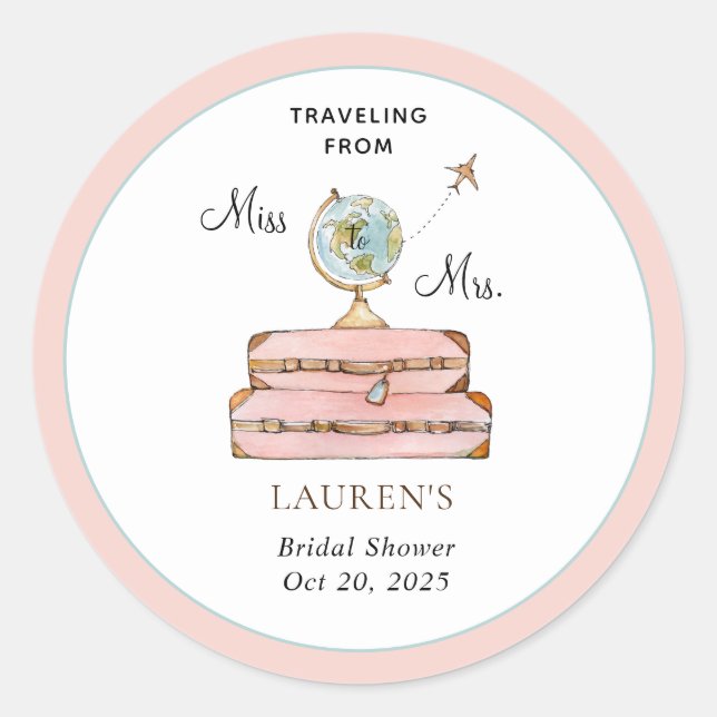 Traveling Suitcases Bridal shower  Classic Round Sticker (Front)
