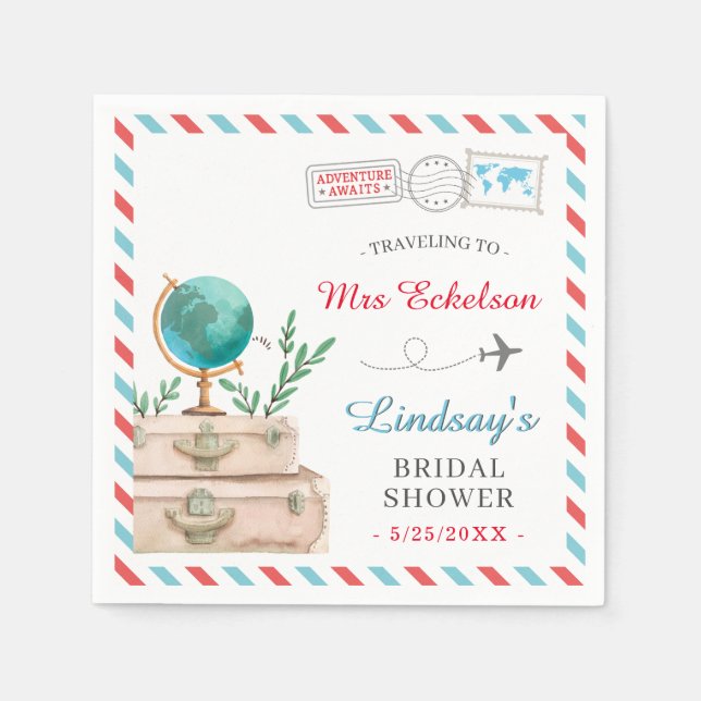 Traveling to Mrs Travel Airline Chic Bridal Shower Napkins (Front)