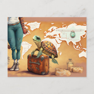 Traveling Turtle Postcard Cute Ocean Adventure