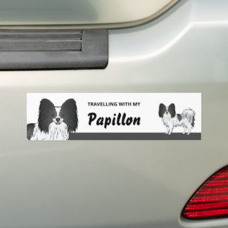 Traveling With My Black And White Papillon Dog Bumper Sticker