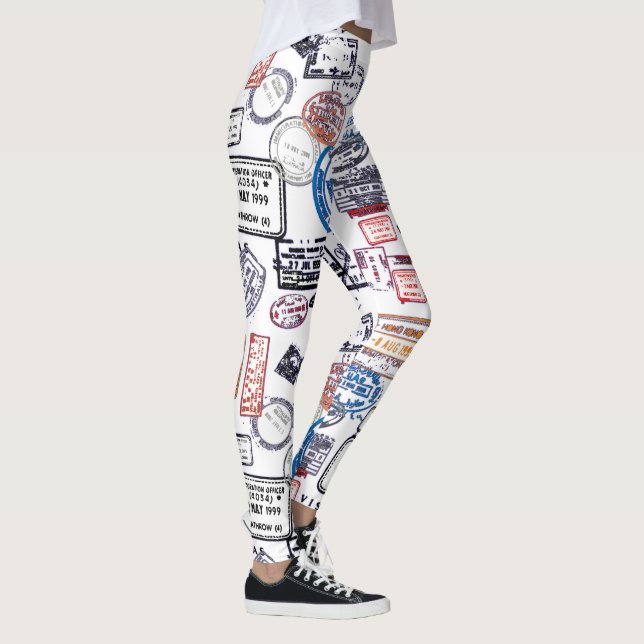 Traveling Woman Visa Stamps Pattern Leggings (Right)