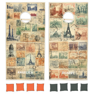 Traveller Gift vintage stamps 2 names different  Cornhole Set