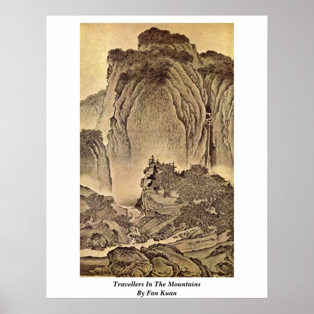 Travellers In The Mountains By Fan Kuan Poster (Front)