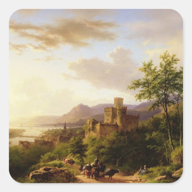 Travellers on a Path in an extensive Rhineland Lan Square Sticker (Front)