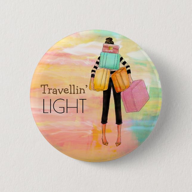 Travellin’ Light Typography Fun Luggage Design Button (Front)