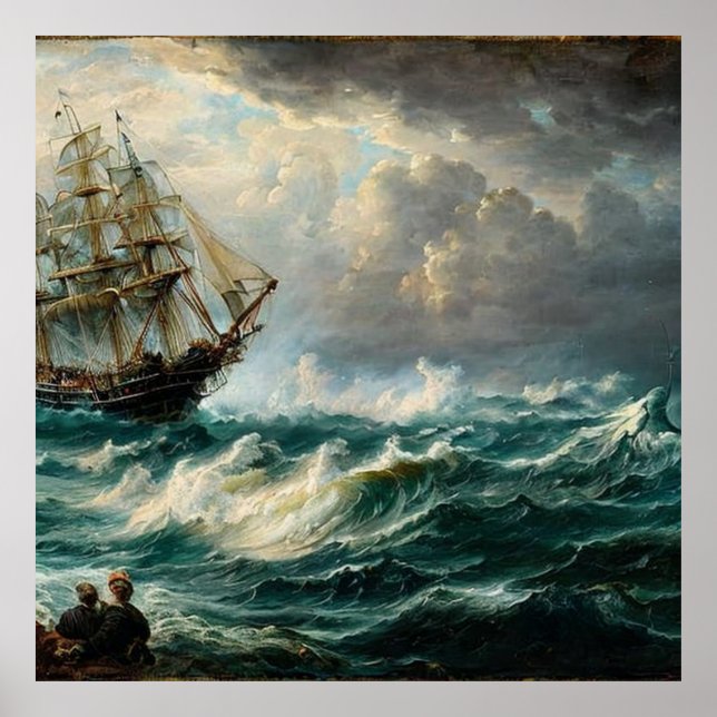 Travelling on a sailing ship and a storm classic poster (Front)