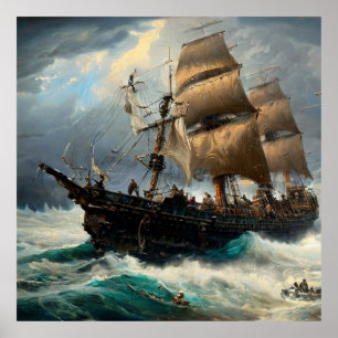 Travelling on a sailing ship and a storm classic poster