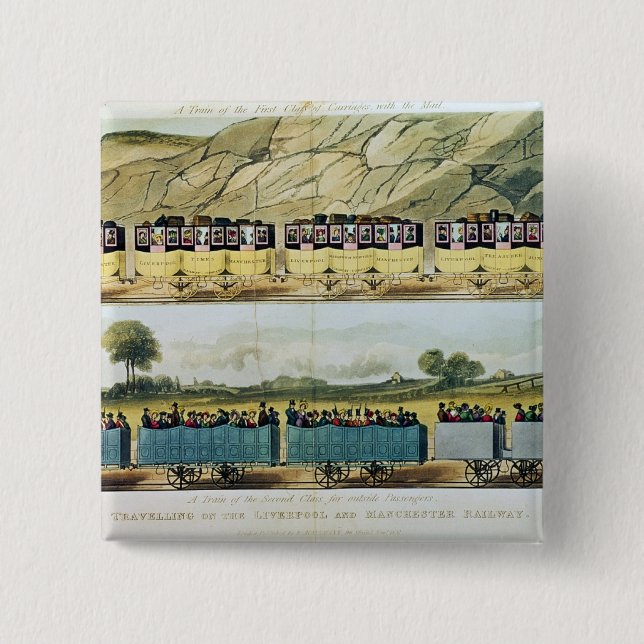 Travelling on the Liverpool and Manchester Pinback Button (Front)