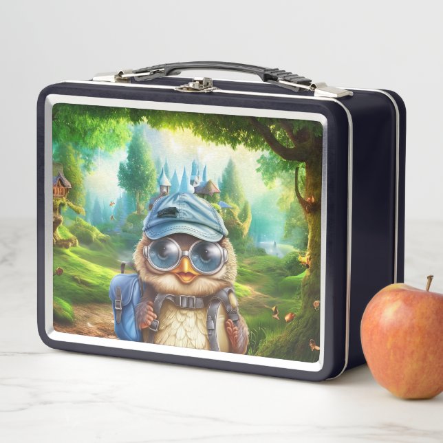 Travelling owl on an enchanted forest metal lunch box (In Situ)