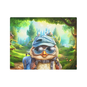 Travelling owl on an enchanted forest metal print