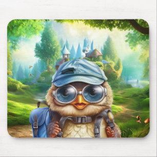 Travelling owl on an enchanted forest mouse pad