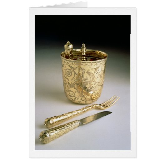 Travelling set of a knife, fork, spoon and beaker, cards (Front)