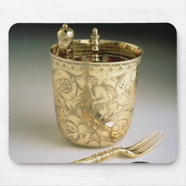 Travelling set of a knife, fork, spoon and beaker, mouse pad (Front)