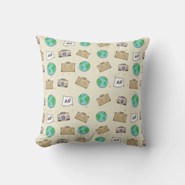 Travelling Style Pattern Throw Pillow (Front)