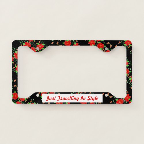 Travelling Style Red Floral License Plate Cover