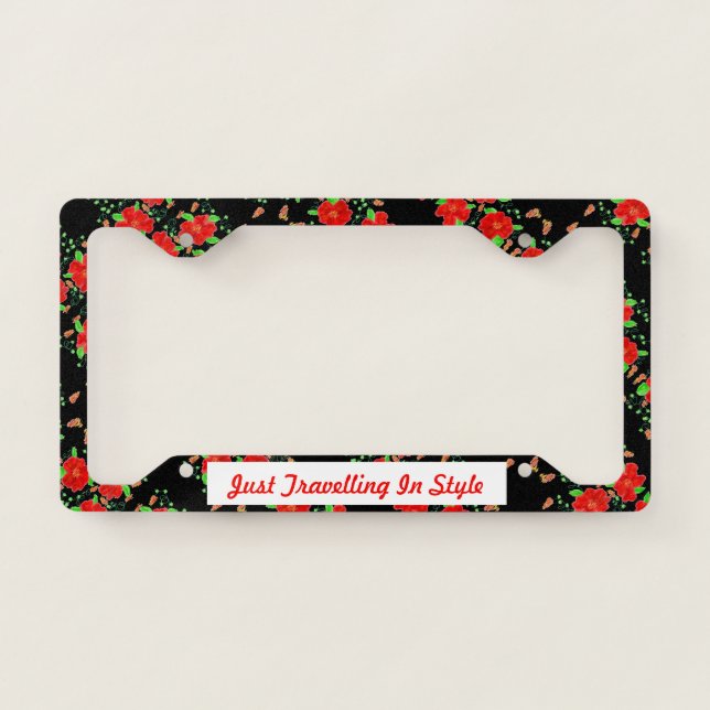 Travelling Style Red Floral License Plate Cover (Front)