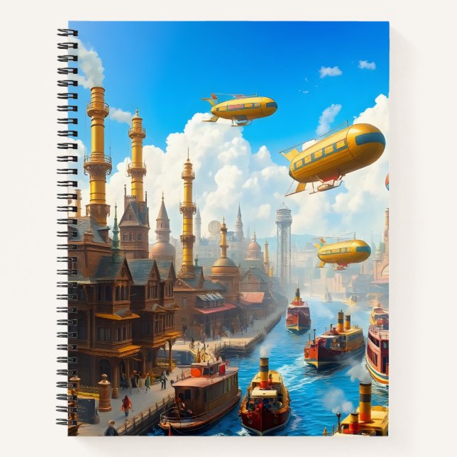 Travelling Through Steampunk City Notebook (Front)