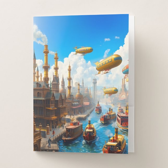 Travelling Through Steampunk City Pocket Folder (Front)