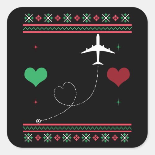 Travellor Plane Ugly Christmas Sweater Xmas Square Sticker