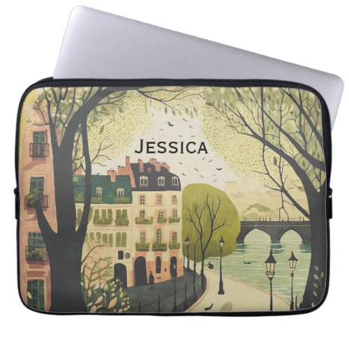 Travels inspired green pink trendy custom name laptop sleeve