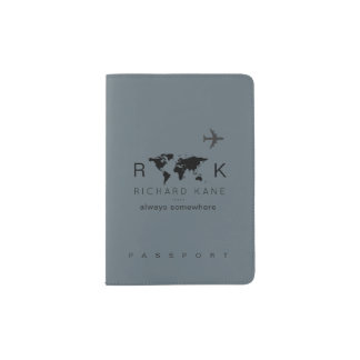 Travels Monogrammed Gray-Blue Passport Holder
