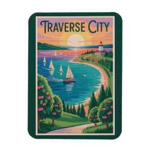 Traverse City Lake Michigan Illustration Travel Magnet