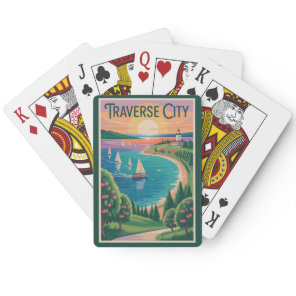 Traverse City Lake Michigan Illustration Travel Poker Cards