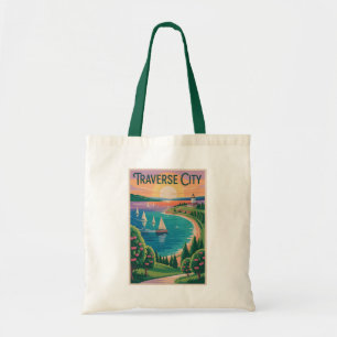 Traverse City Lake Michigan Illustration Travel Tote Bag